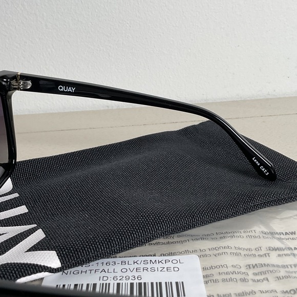 QUAY Unisex Nightfall Black/Smoke Polarized Oversized Sunglasses NEW - Picture 7 of 13